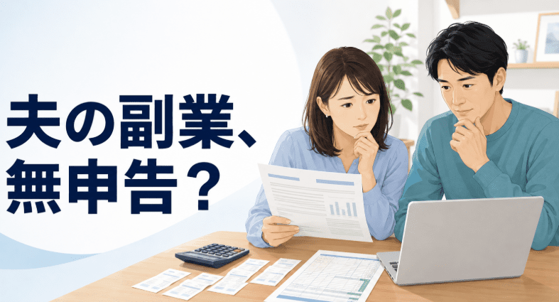 副業を確定申告していない夫と、それを心配する妻の画像