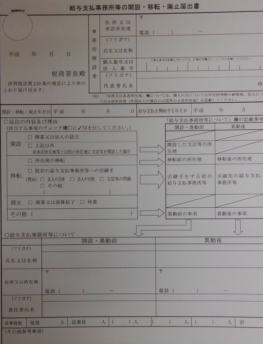 給与支払事務所等の開設届出書の写真